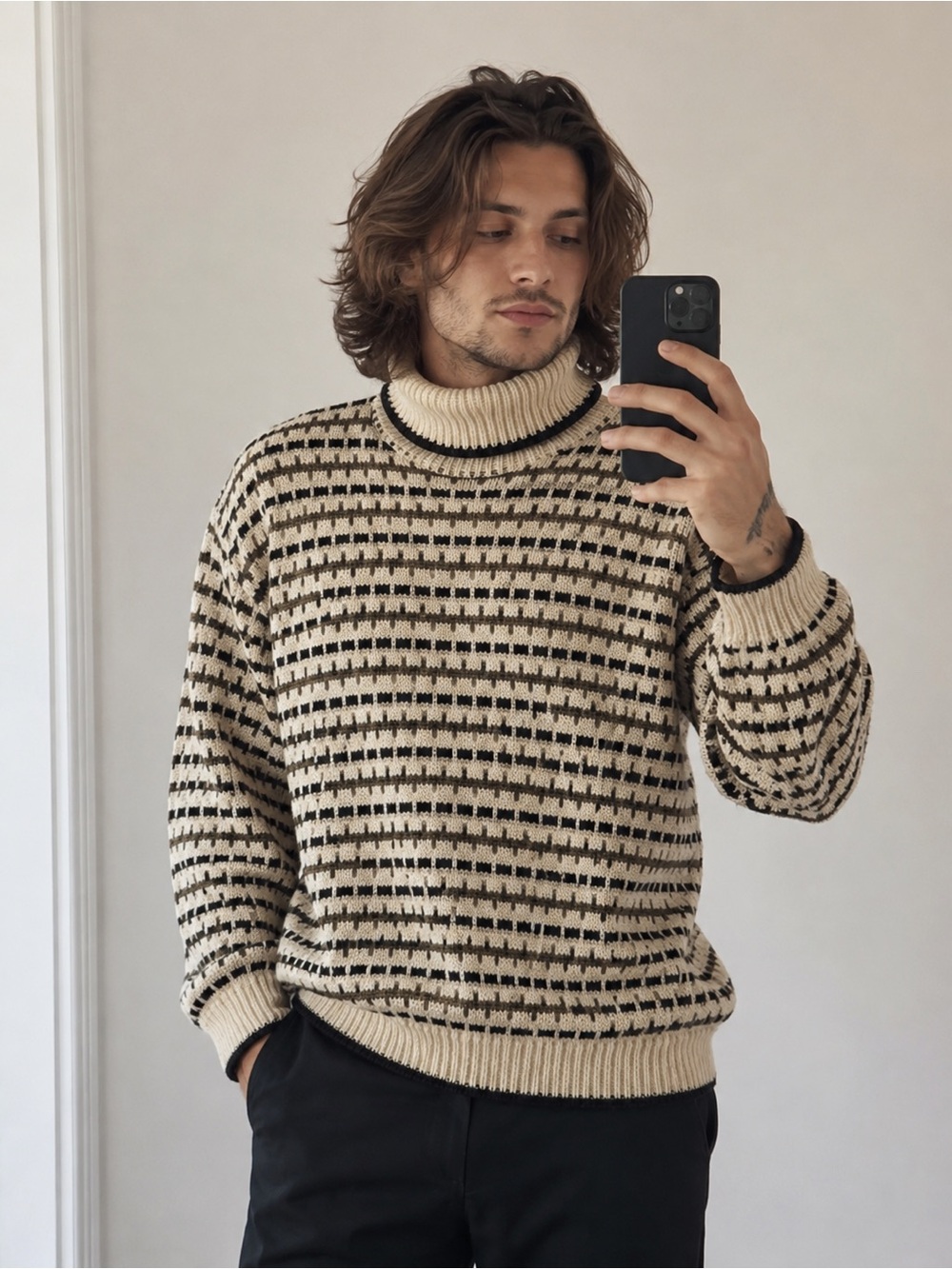 Vintage Dale of Norway Cream and Brown Turtleneck Sweater